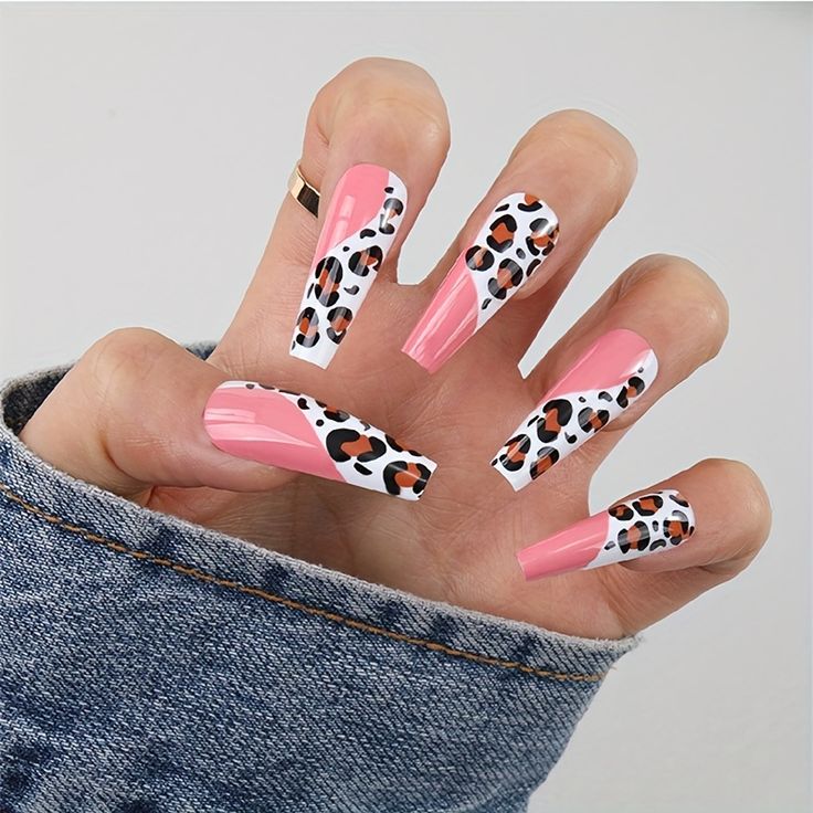 Chic Pink and Leopard Print Nail Design for a Bold Statement.