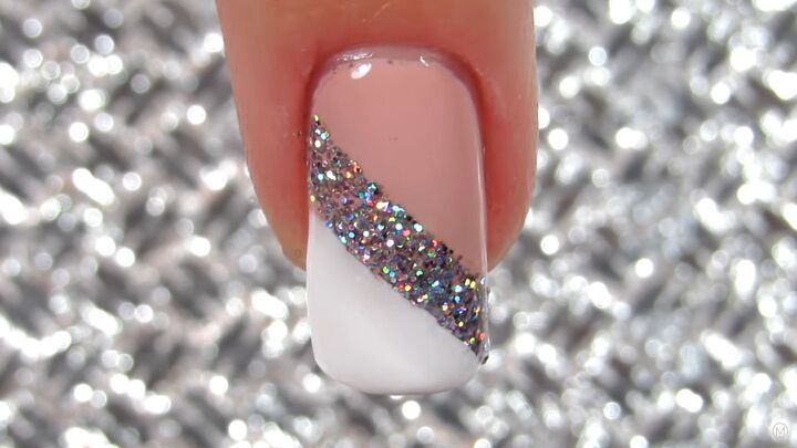 Elegant Nail Design: Soft Nude and White with Glitter Accents for Anytime Glamour