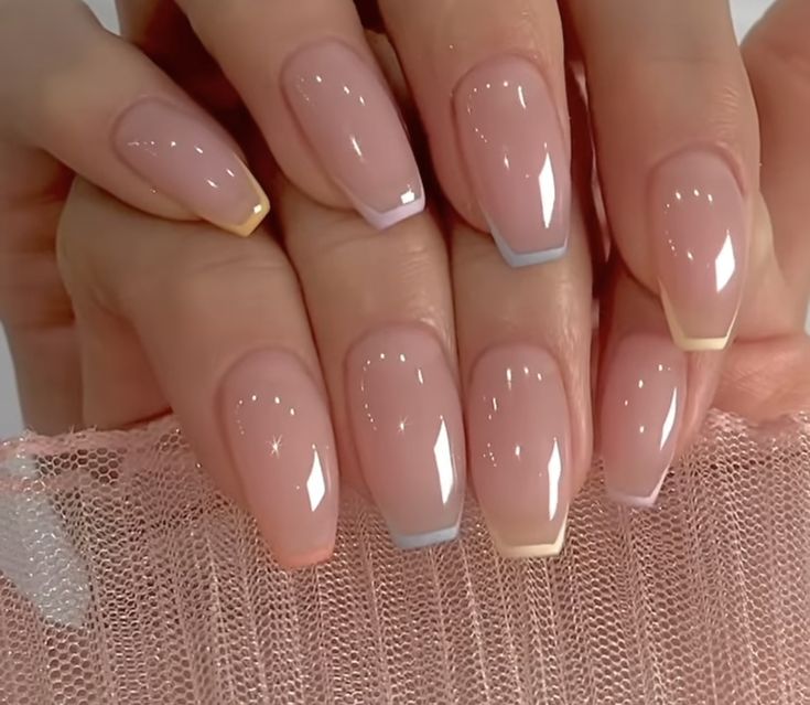 Chic and Playful Elegant Nude Nails with Pastel Tips