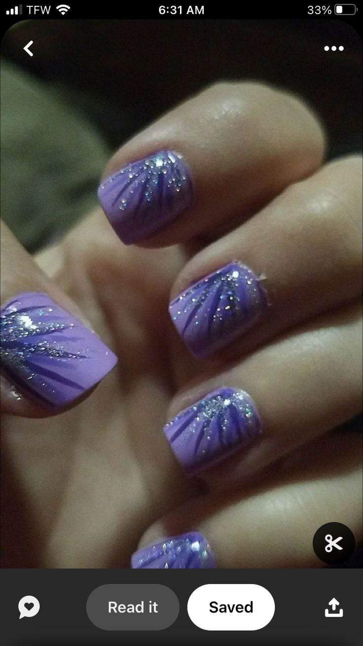 Elegant Glittery Purple Nail Design: A Playful Sophistication for Any Occasion