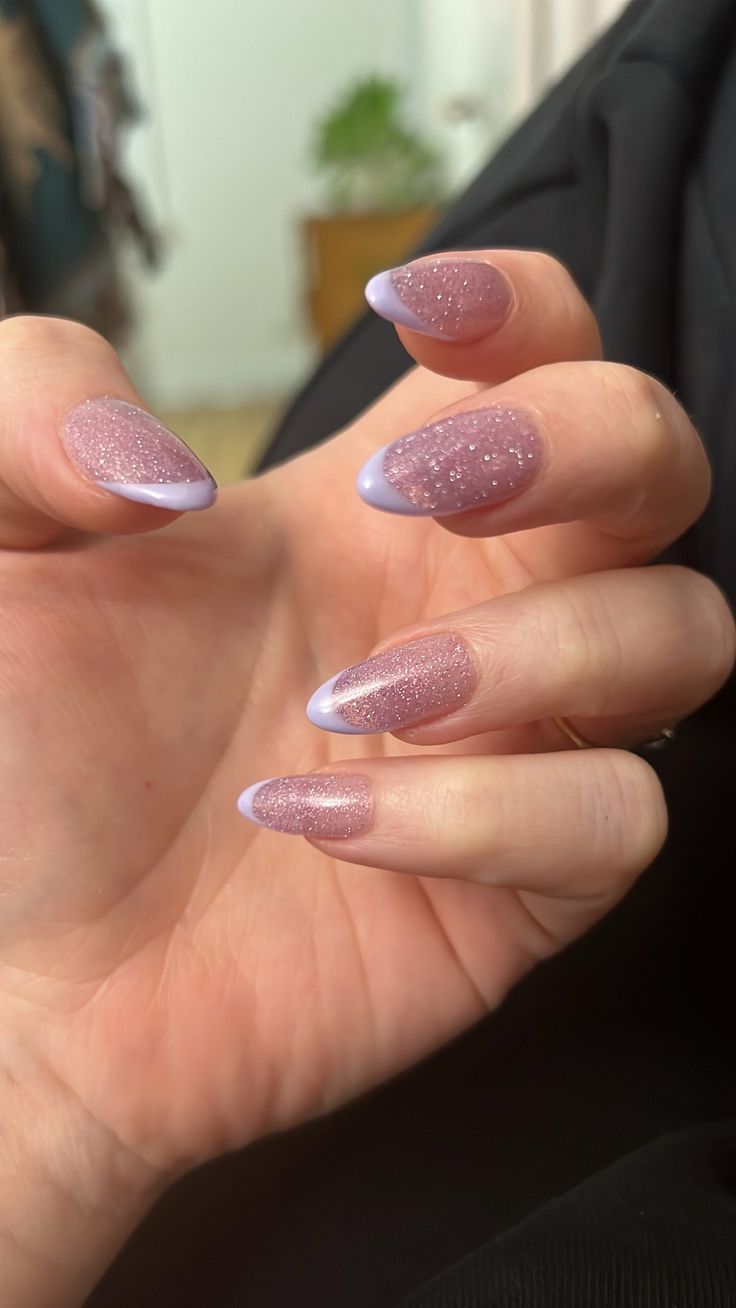 Elegant Pastel Glittered Ombre Nails with Sparkling Finish