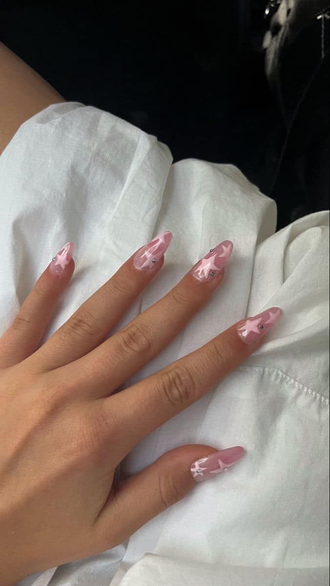 Sophisticated Soft Pink Floral Nail Design