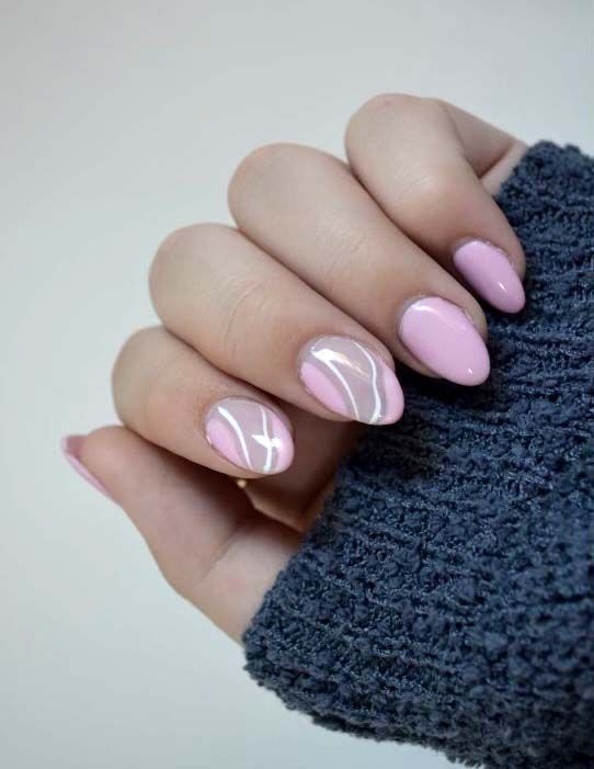 Chic Soft Pink Nail Design with Minimalist White Lines for Any Occasion