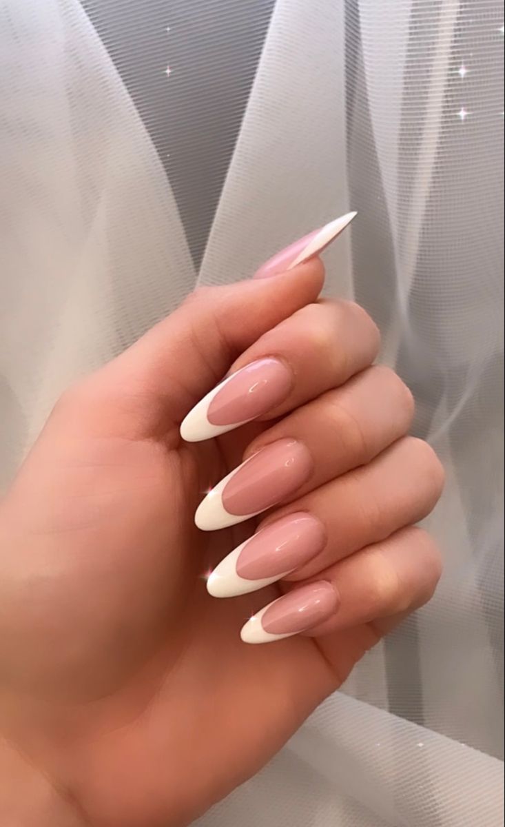 Sophisticated Almond-Shaped Nail Design: Chic Pink and White Elegance