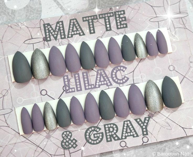 Chic Matte Lilac and Gray Nail Design with Elegant Shimmer Accent.