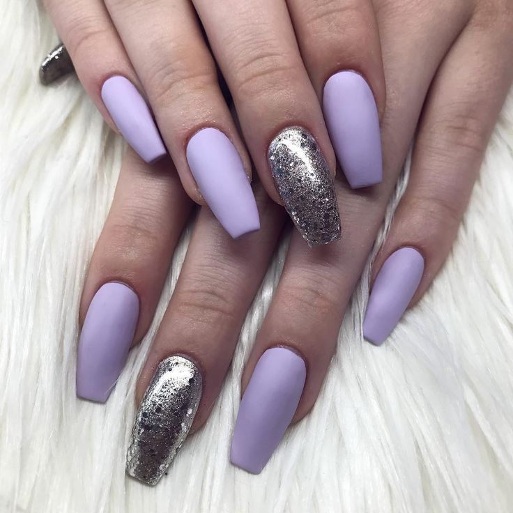 Elegant Lavender Matte Nails with Striking Silver Accents for a Chic Look.