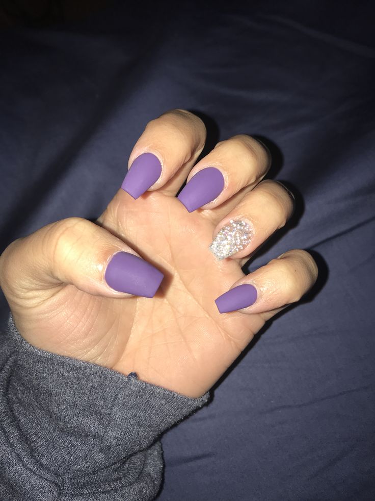 Chic Matte Purple Nails with Sparkling Silver Accents for Elegance and Versatility.