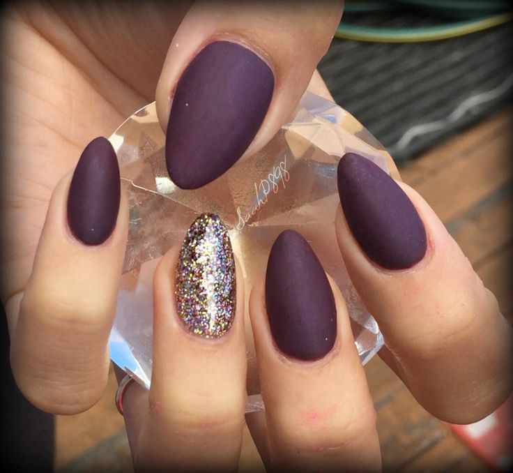 Chic Matte Purple Nail Design with Glitter Accent for Elegant Style.