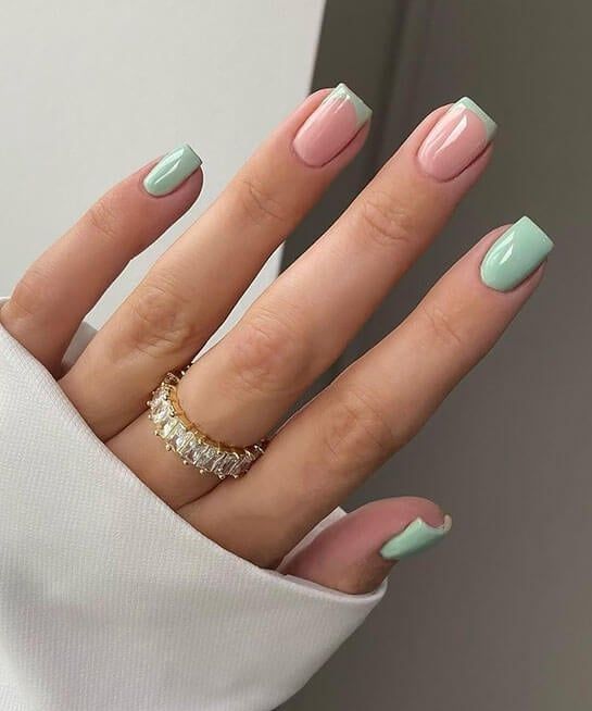 Trendy Pastel Nail Design with Mint Green and Soft Pink for a Modern Look