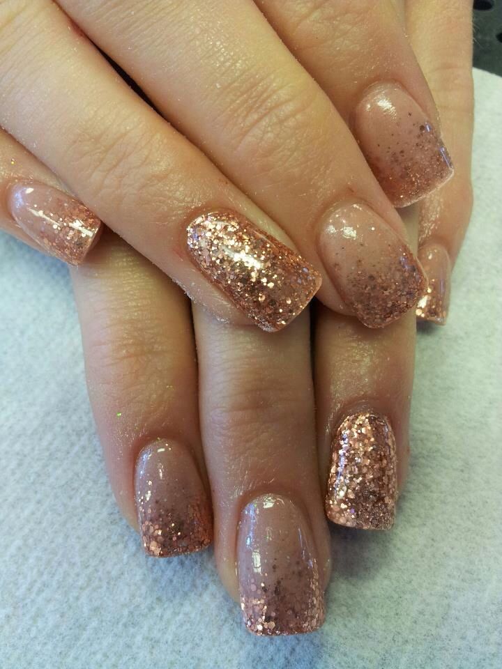 Glamorous Rose Gold Glitter Nails: Elegant Shimmering Design for Chic Occasions.