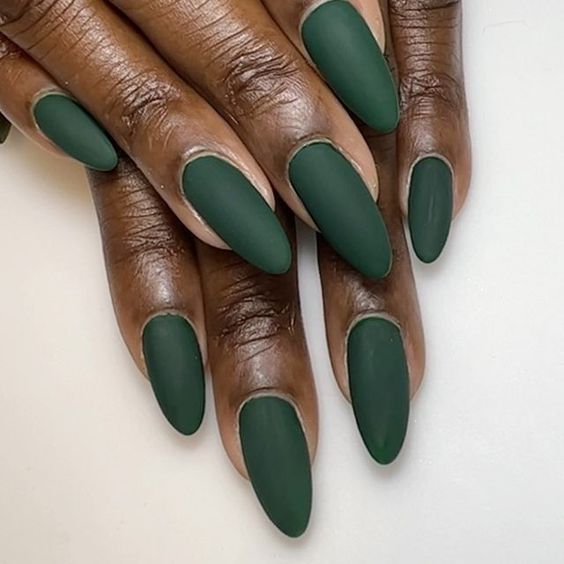 Elegant Almond-Shaped Matte Green Nails: A Bold Statement for Any Occasion.