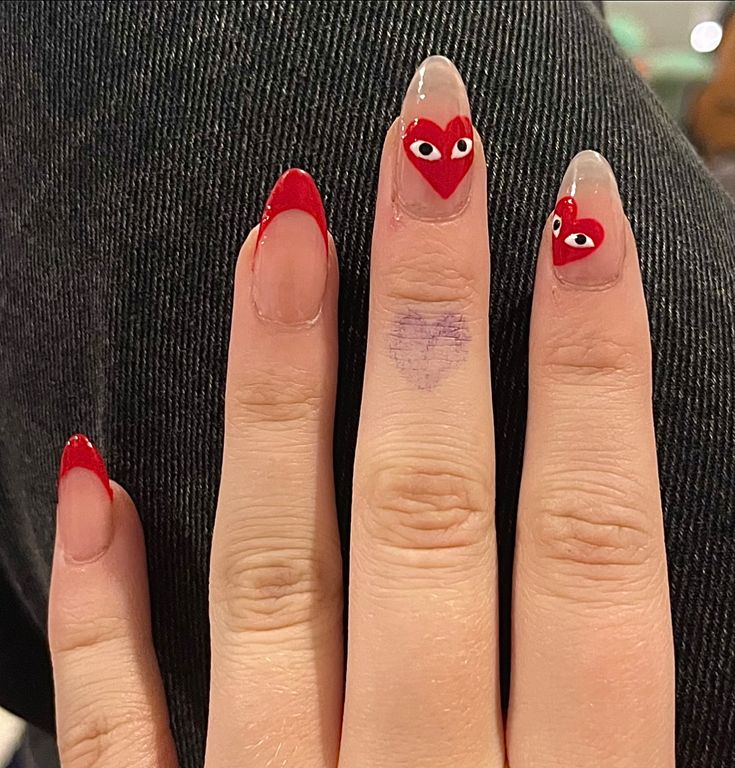 Nails With Red Hearts With Eyes