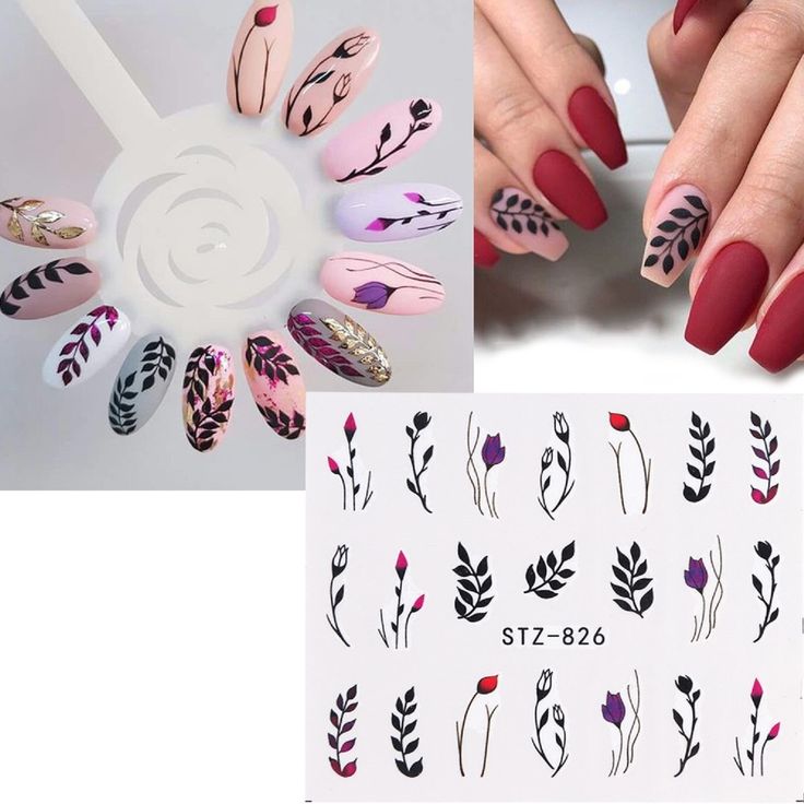 Floral-Inspired Nail Art: Elegant Designs in Soft Pink and Deep Burgundy.