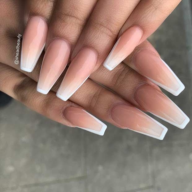 Elegant Ombre Nail Design: Blended Nude Base with Crisp White Tips for a Modern Twist on Classic French Style.