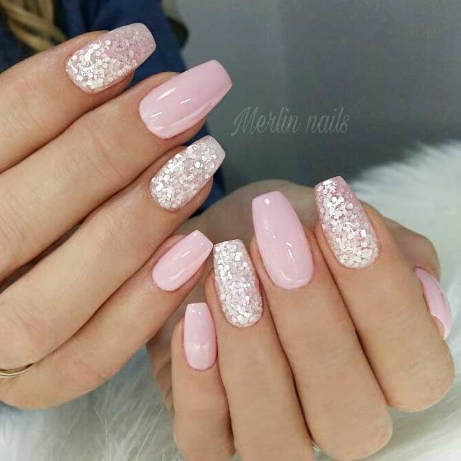 Chic Pink and Sparkly Glitter Nail Design for Elegant Occasions.