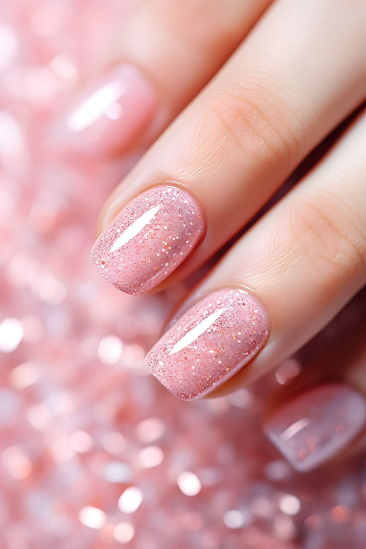 Elegant Pink Ombre Manicure with Sparkling Glitter Finish