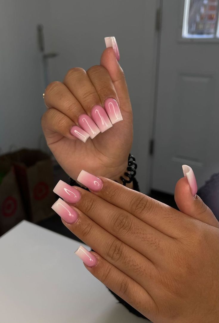 Elegant Ombre Acrylic Nail Design: Chic Soft Pink to White Gradient