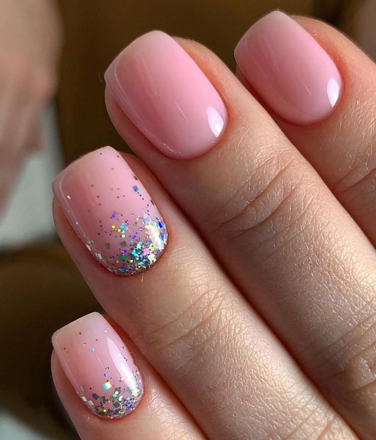 Elegant Soft Pink Nails with Glitter Gradient: A Versatile Manicure for Any Occasion