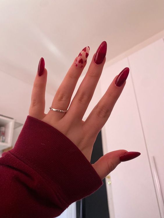 Red Nails With Hearts Valentines