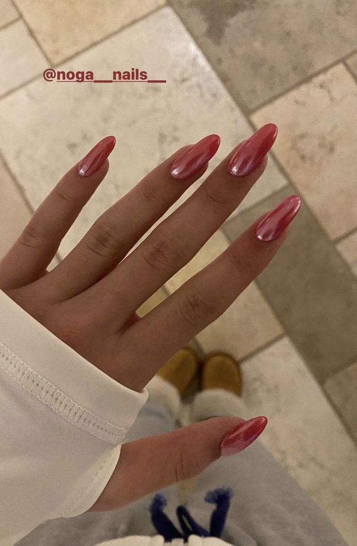 Chic Glossy Red Almond-Shaped Nail Design: A Versatile Elegance for Any Occasion