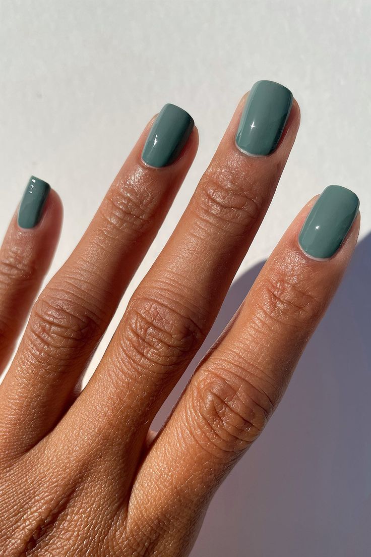 Sophisticated Mute Green Square-Shaped Nails for Modern Elegance.