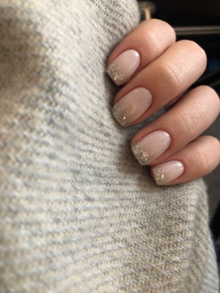 Chic Nude Nail Design with Glitter Gradient for Elegant Occasions