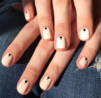 Chic Minimalist Nail Design: Neutral Base with Sophisticated Black Dot Accents