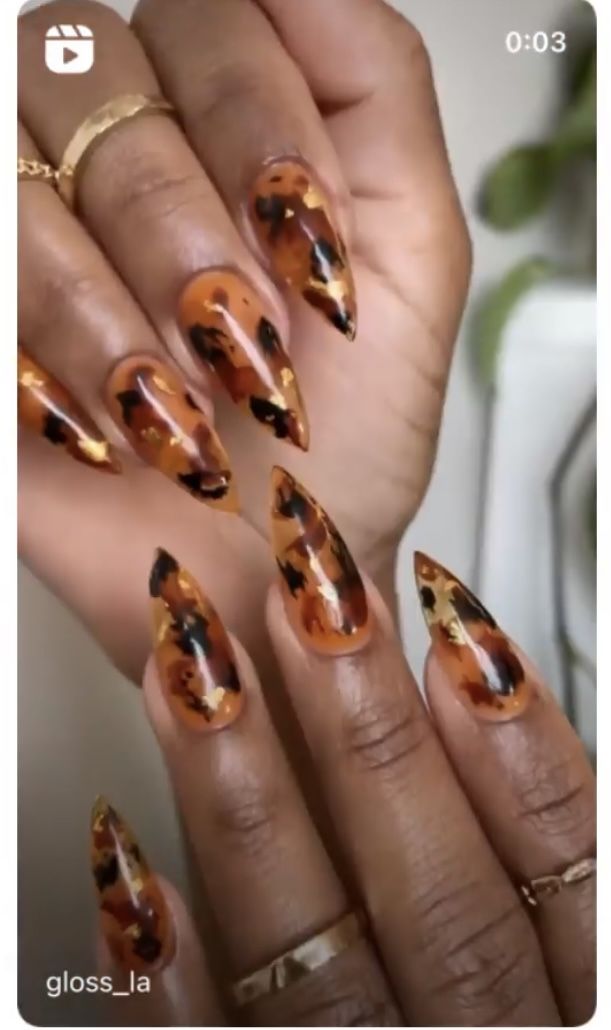 Elegant Tortoiseshell Stiletto Nails: A High-Fashion Statement.