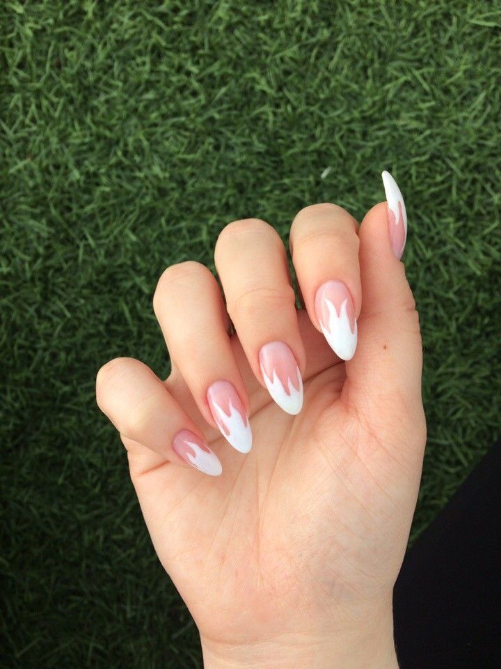 Chic Soft Pink and White Nail Design with Flame Accents