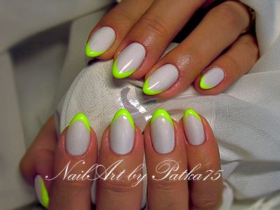 Elegant Ombre Nail Design: Soft White Base with Vibrant Neon Green Tips