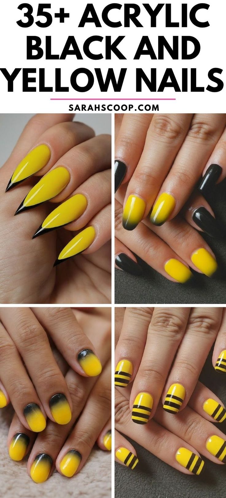 Bold Black and Yellow Acrylic Nail Designs: Sleek, Striped, and Ombre Styles for a Statement Look.