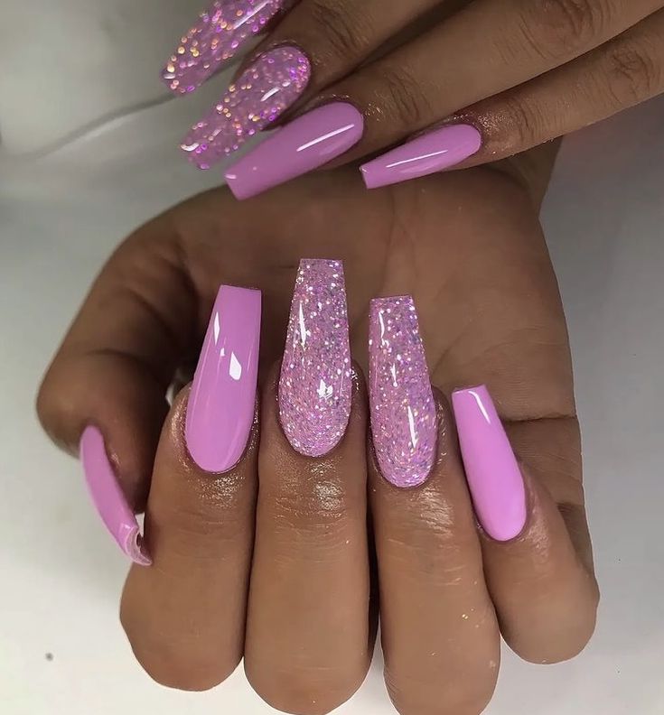 Playful Pink Glam: Glossy and Glittery Almond-Shaped Nail Design