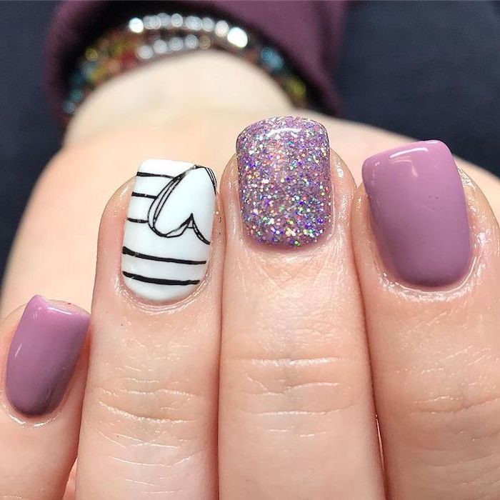 Charming Pastel Nail Design with Playful Accents and Whimsical Heart Sketch.