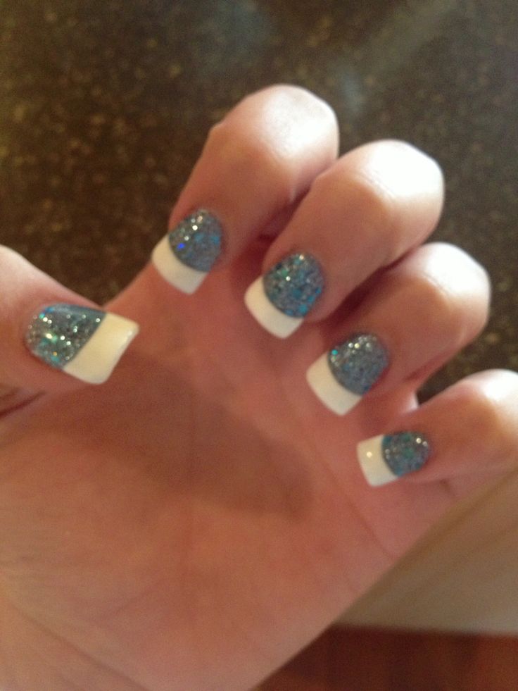 Vibrant Sparkling Blue & White French Manicure: A Modern Twist on Elegance