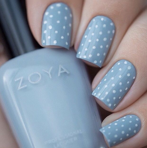 Playful Polka Dot Nail Design: Cheerful Blue and White Combo for Any Occasion