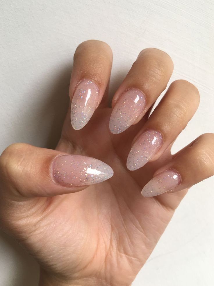 Elegant Almond-Shaped Gradient Nails with Glitter Accents