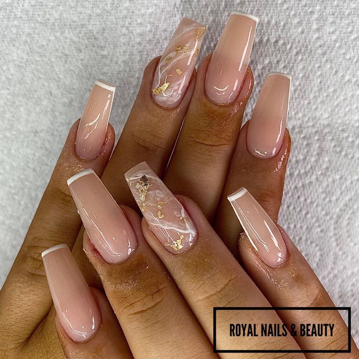 Cream Acrylic Nails With Design