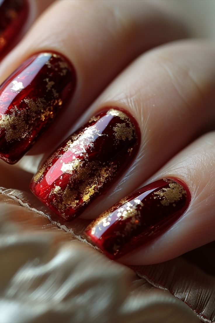 Luxurious Crimson and Gold Nail Design for Glamorous Occasions