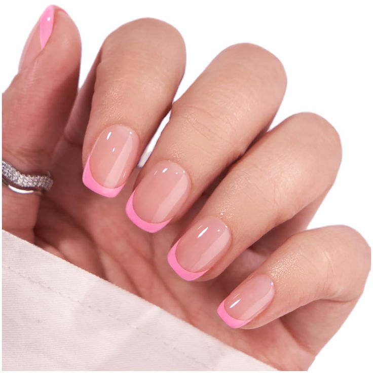 Modern Pink-Tipped French Manicure: Chic Elegance with a Playful Twist.