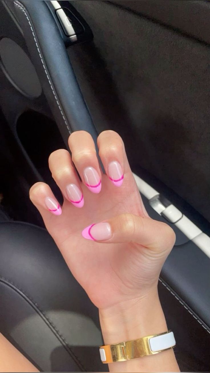 Chic French Tip Nail Design with Vibrant Pink Edges for a Modern Look