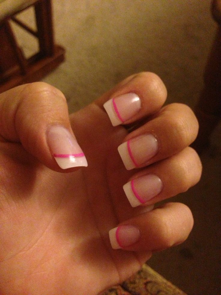 Chic French Manicure with Vibrant Pink Accent for a Playful Elegance.