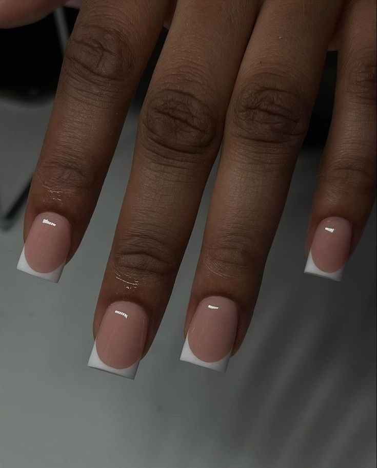 Chic Classic French Tip Nail Design with Soft Nude Base and Clean White Finish.