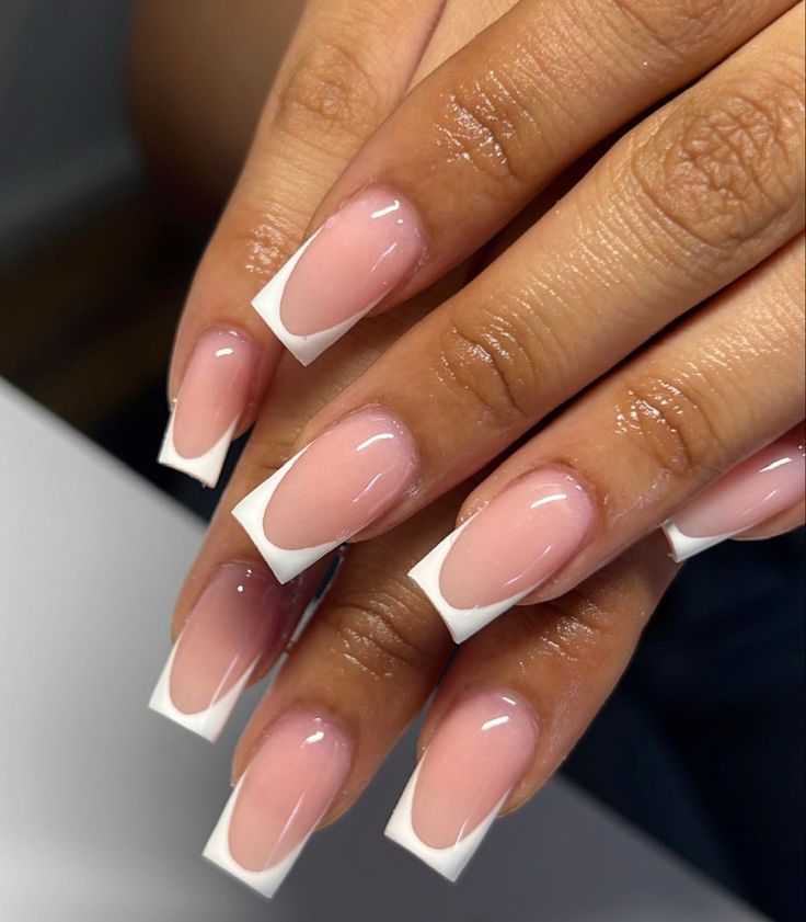 Sophisticated Elegant French Tip Nails with Glossy Nude and White Design