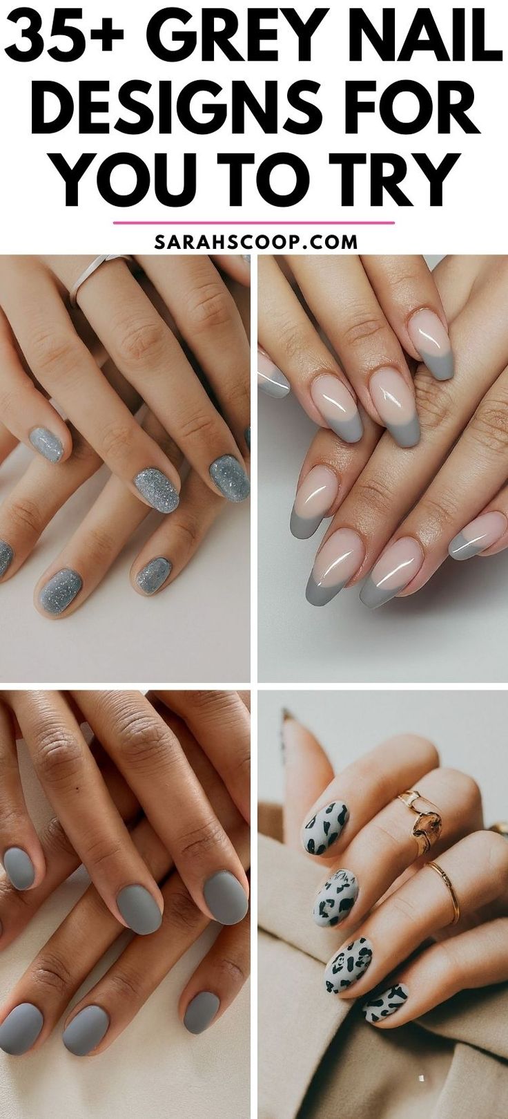 Versatile Elegant Grey Nail Designs: From Glossy to Matte with Playful Accents