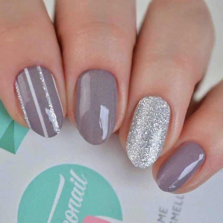 Elegant Mauve and Silver Nail Design with Striped Accents