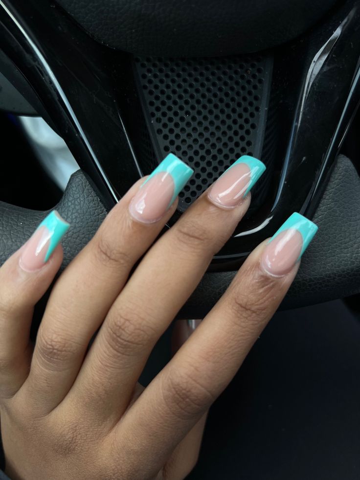 Chic Nude and Turquoise Nail Design: A Modern Twist for Any Occasion