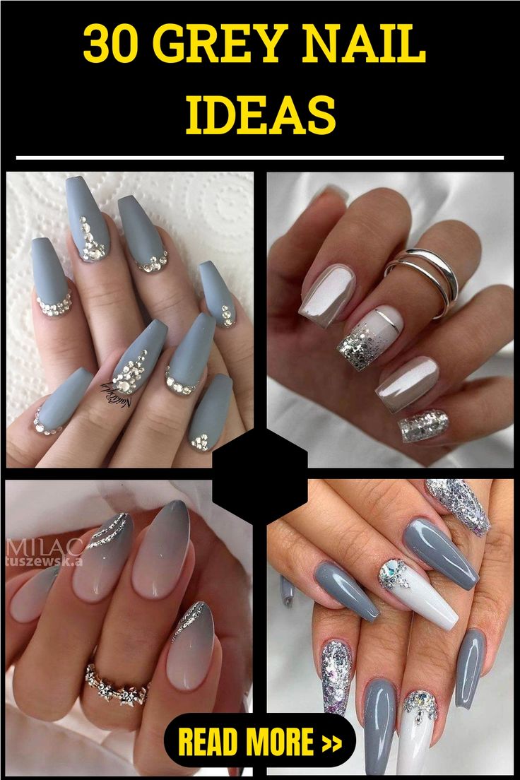 Elegant Grey Nail Designs: A Fusion of Textures and Embellishments