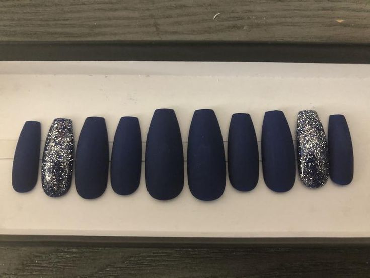 Sophisticated Navy Matte Nail Designs with Glitter Accents.