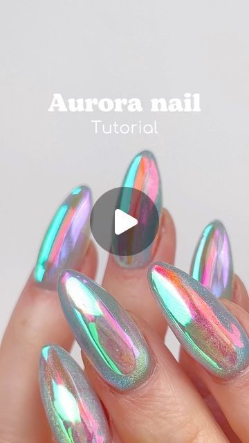 Aurora Nail Design: Striking Holographic Elegance in Shimmering Colors.