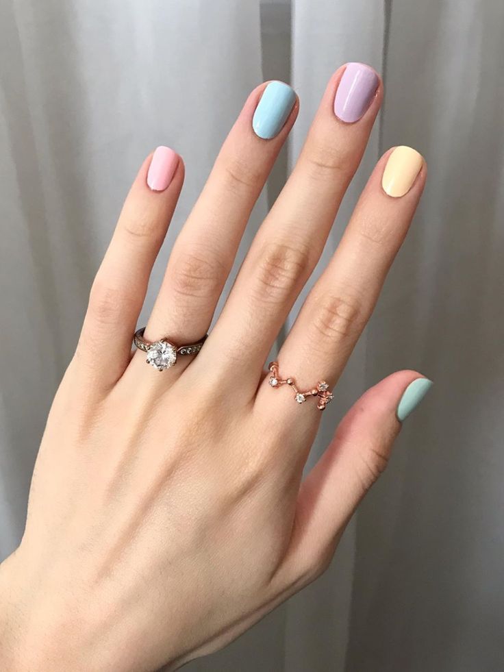 Chic Pastel Nail Design with Elegant Accessories.